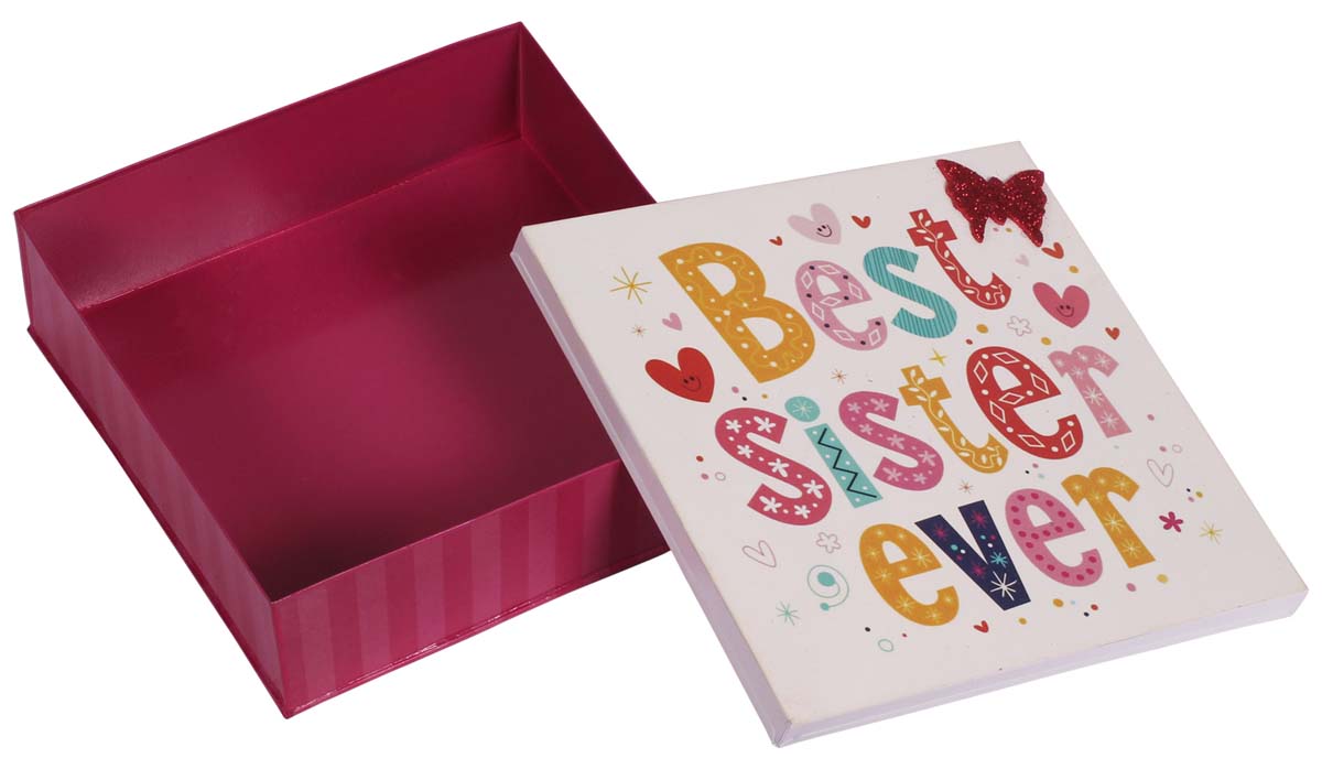 ‘BEST SISTER EVER’ Trinket Box in Iron - Multicolored & Pink - Heart, Star & Butterfly Motifs - Keepsake / Storage Boxes - Unique Gift Boxes - Buy in Bulk Wholesale